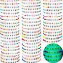 Ecation 96 Pcs Beaded Friendship Bracelets Bulk Colorful Glow in the Dark Inspired Letter Bracelets Y2k Stretchy Preppy Adjustable Jewelry for Music Lovers Fans Women Party Favor Gifts