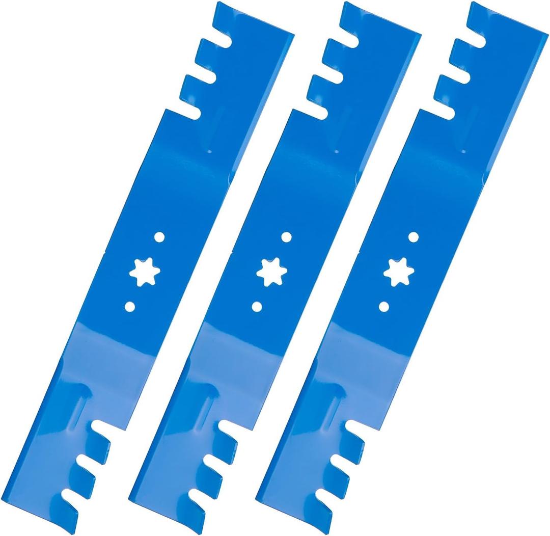 942-0677B For Craftsman MTD Cub Cadet RZT S54 ZT1 GT1554 54 Inch Mower Blades 942-0677 942-0677A 742-0677 742-0677A 742-0677B RZT54 SLT1554 ZT 54 GT1054 LGT1054 Toothed Mulching Blade 3 Pack (Blue)