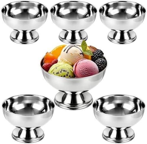 STARVAST 9 Pack Stainless Steel Ice Cream Bowls with Forks - 5.4oz Small Metal Dessert Cups - Shatterproof Silver Serving Dishes for Sundae, Fruit, Pudding