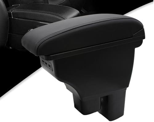 Tocsho Car Armrest Box for Honda Fit Jazz Hatchback 2009-2013 Accessories Storage Center Console Double Layer with 3 USB Ports Armrest Organizer Box Black Stitching