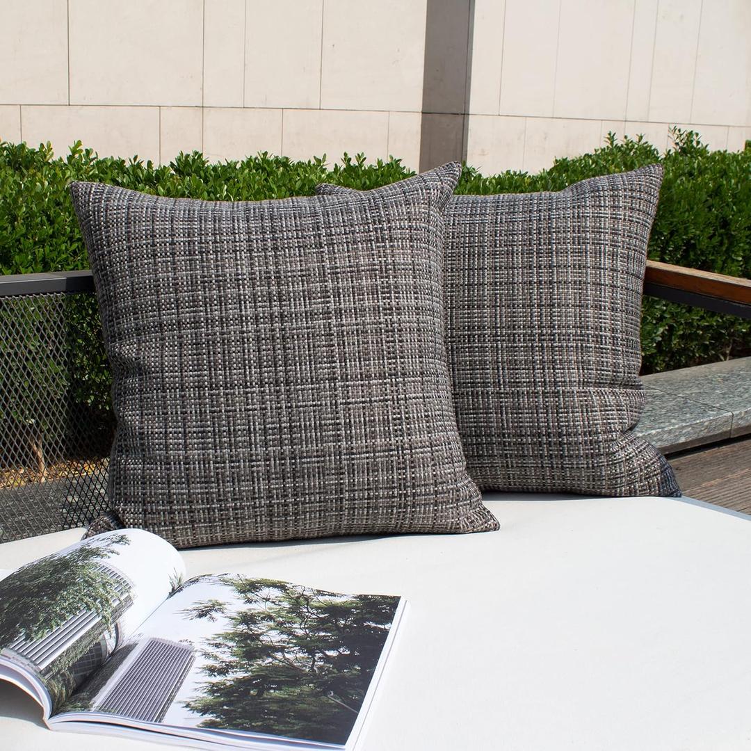 Kevin Textile Pack of 2 Decorative Outdoor Waterproof Throw Pillow Covers Lumbar Pillowcases Modern Cushion Cases for Patio Couch Bench 16 x 16 Inch Grey
