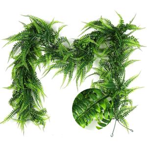 RECUTMS 2pcs Artificial Hanging Boston Ferns Garland Fake Hanging Plant 6 FT Greenery Leaves Ivy Garland Faux Ferns Fake Vines for Outdoor Indoor Home Garden Decoration Party Table Wall Decoration