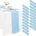 20 Pack Cheesecloth Table Runner 17 x 108 inch Long Boho Gauze Table Runners Semi Sheer Table Runner for Wedding Decor, Baby Shower, Birthday Party, Banquet (Light Blue)