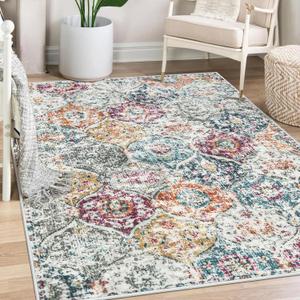 Lahome Moroccan Trellis Washable Small Area Rug, 3x5 Black Rug for Bedroom Living Room, Non-Slip Oriental Accent Throw Carpet for Kitchen Office Entryway Bathroom Office, Aqua/Multi