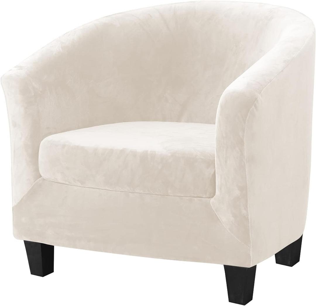 MIFXIN 2 Pieces Velvet Tub Chair Covers with Cushion Cover Stretch Soft Removable Tub Chair Slipcovers Armchair Sofa Couch Furniture Protector for Living Room Club Bar Counter Hotel (Beige)