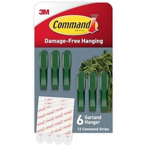 Command Garland Holder, Fireplace Mantle Garland Holder for Displaying Garlands, Wreaths, and Holiday Decor Without Leaving Damage, Holes, or Residue, Holds 2lbs, Green,