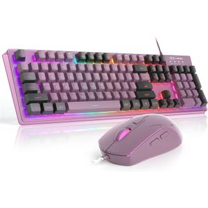 Gaming Keyboard and Mouse Combo, K1 RGB LED Backlit Keyboard with 104 Key Computer PC Gaming Keyboard for PC/Laptop (Blackcurrant)