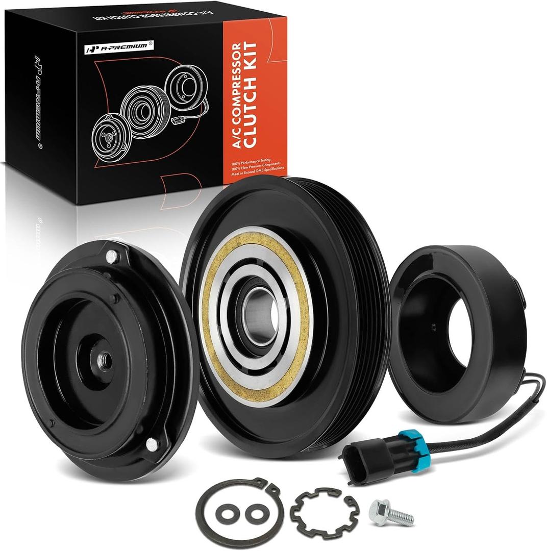 A-Premium Air Conditioner AC Compressor Clutch Kit Compatible with Freightliner Cascadia 2011-2017, Columbia 2015-2018 & Western Star 3700 2000-2001, 3800 1989-1997/1999-2001, With 6 Groove Pulley