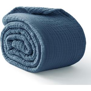 100% Cotton Muslin Blanket 50" x 60", Breathable and Lightweight Cotton Throw Blankets for Couch, Soft Cooling Summer Gauze Blanket for Adults All Season, Grayish Blue (05 - Dark Blue)