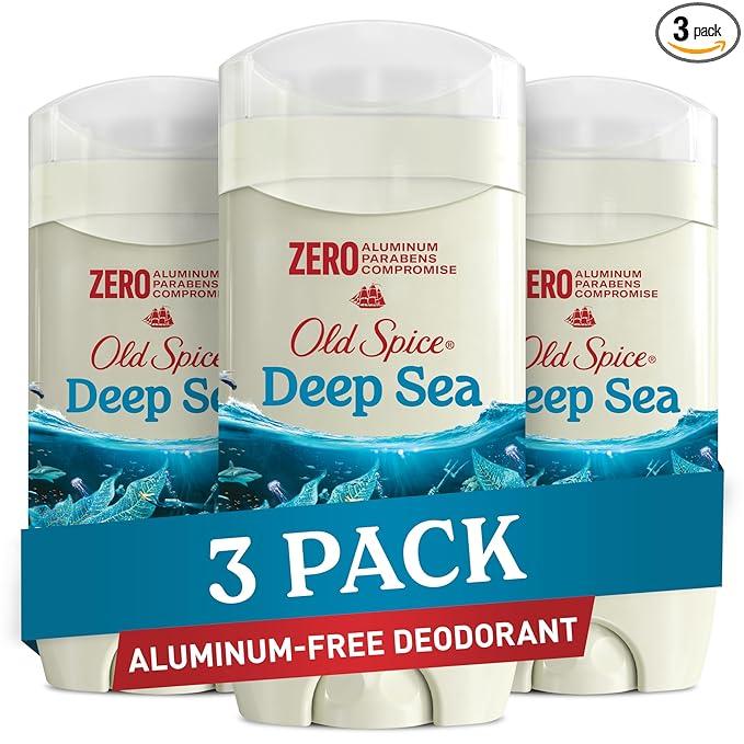 Old Spice Aluminum Free Deodorant for Men, 24/7 Lasting Freshness & Long Lasting Scent, 24/7 Sweat & Odor Protection, Deep Sea with Ocean Waves & Kelp Scent, 3.0 oz (Pack of 3)