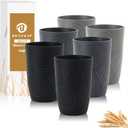 Wheat Straw Cups 6 PCS - 16 OZ Drinking Glasses, Unbreakable Drinking Cup, Water Tumbler for Kitchen, Alternative to Plastic Cups Reusable Dishwasher Safe (Black, Grey)