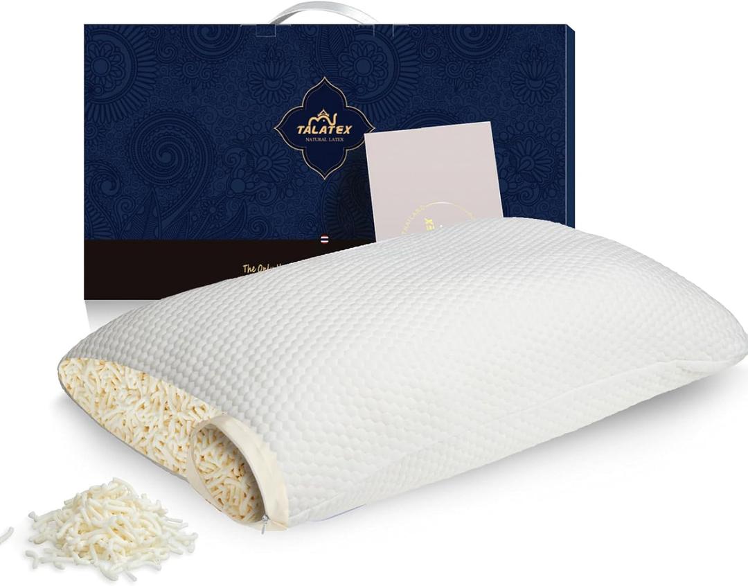 Talatex Talalay 100% Natural Premium Adjustable Latex Pillow, Shredded Latex Pillow Helps Relieve Pressure, Perfect Package Best Gift with Removable Tencel Cover (SilkStrand, Standard)