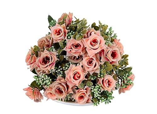 KAOYOO 2 PCS Artificial Rose Bouquet Short Stems for DIY Wedding Decoration Bridal Bouquet Home Decorations(2-PCS), Set of 2