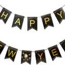 3 x MiniRed New Year Banner 2026, Happy New Year Bunting Banner with Shiny Gold Letter, New Year Party Decorations Supplies 2026.