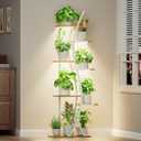 MJOMKN 62" Plant Stand Indoor with Grow Lights - 7 Tiered Tall Metal Plant Shelf - Corner Wooden Plant Stand for Indoor Plants Multiple, Large S-Shape Flower Rack Holder for Living Room, Garden, Patio Decor