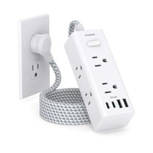 Power Strip Surge Protector - One Beat 6-Wide Outlets with 4 USB Ports (2 USB-C), 5 Ft Extension Cord Flat Plug, Wall Mount Outlet Extender Small Power Strip for Travel Home Office College Dorm Room