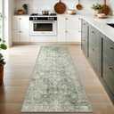 GENIMO Runner Rug for Hallways Machine Washable, 2x8 Non Slip Boho Vintage Lightweight Washable Runners, Thin Floor Rugs for Entryway Hallway Bathroom Laundry Room Corridor, Light Sage