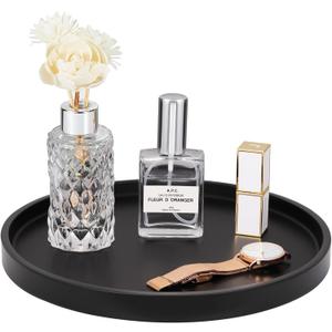 Emibele Vanity Tray, Resin Round Tray Decorative Storage Organizer for Bathroom Toilet Tank Bedroom Kitchen Countertop, Jewelry Storage Dresser Tray for Candle,Lotion Bottle,Cosmetics, Matte Black