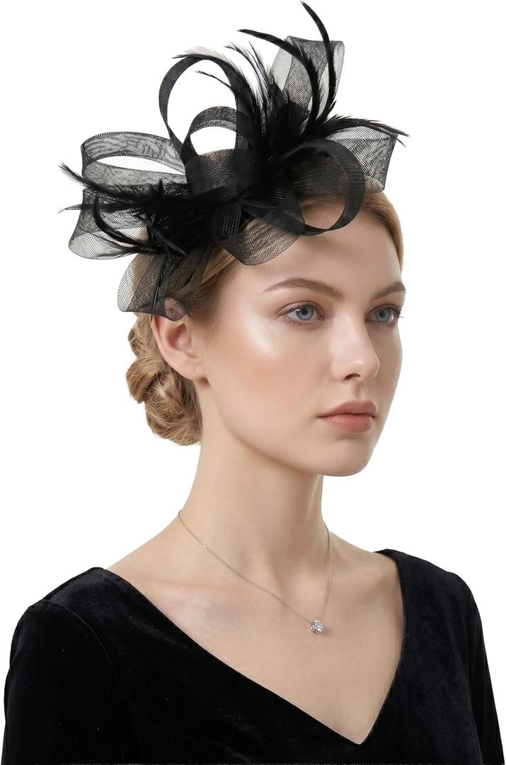 Fascinators Headband with Feather, Women's Tea Party Hat for Derby Events, Cocktail, Wedding, Fancy Dress Party