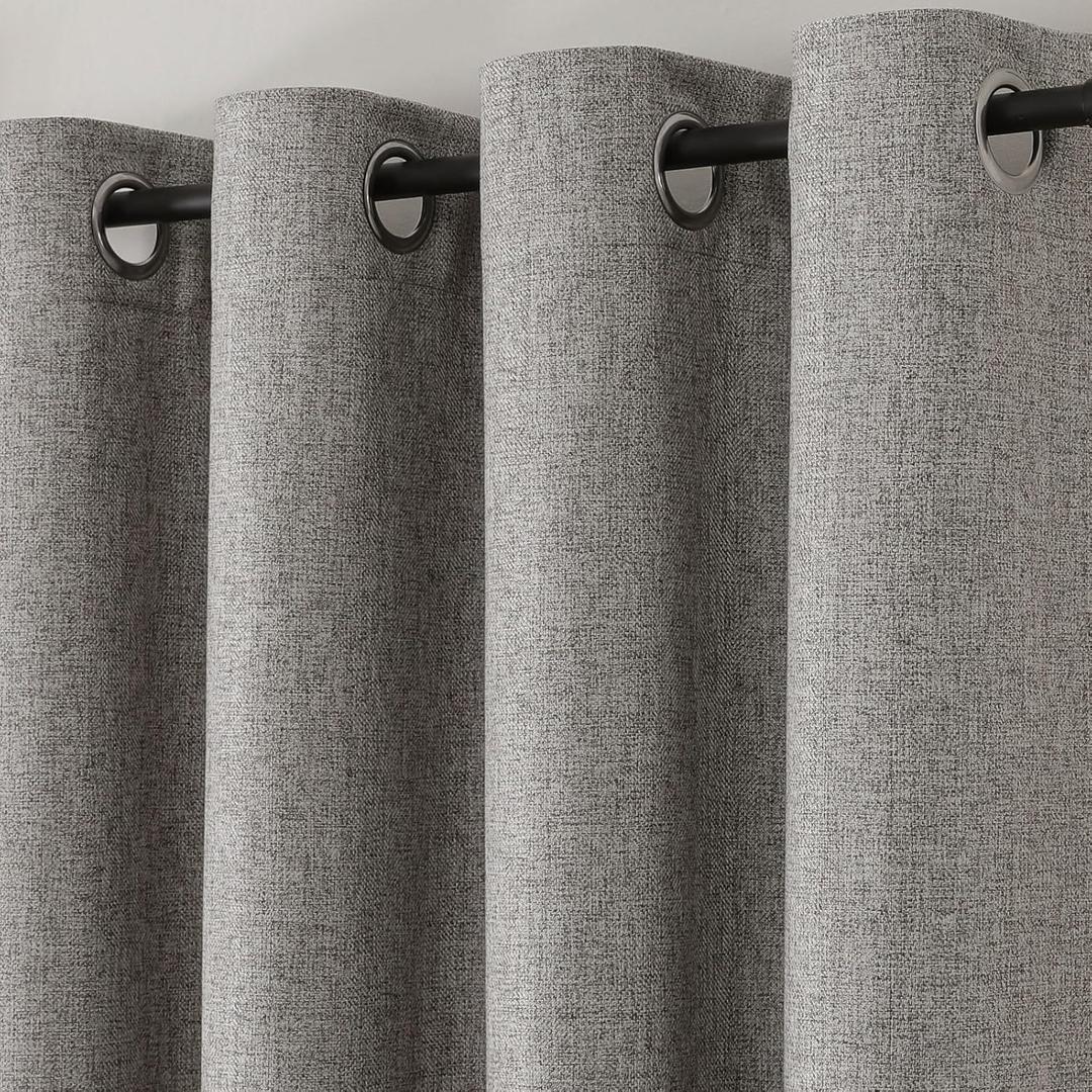 Blackout Linen Textured Curtains, 63 Inches Long, Set of 2 Panels Grommet Top for Living Room,W 52xL 63 Inch, Beige Grey (52"W x 63"L (Pack of 2), Light Grey)