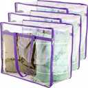 Clear Vinyl Zippered Storage Bags (3Pack) 40L Sturdy Storage Bags for Sweaters, Blankets, Comforters, Bedding Sets and Much More! (Purple, 18x15x9)