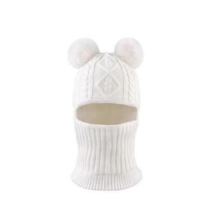 Winter Baby Knitted Hat Scarf Kids Boys Girls Hood Hats Toddler Earflap Beanie with Pompom M