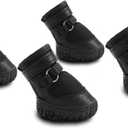 Dog Shoes for Small Dogs, Double Binding Straps Puppy Boots & Paw Protectors for Summer Hot Pavement, Winter Snow Dog Booties with Anti-Slip Rubber Soles for Beach Hardwood Floor Black Size 3 (Size 3 (width 1.49 inches))