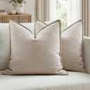 MIULEE Euro Sham Pillow Covers for Bed 24x24, 2 Pack Oatmeal Linen Thick & Textured Decorative Throw Pillow Covers, Neutral Cushion Cases, Modern Farmhouse Home Decor, No Filling