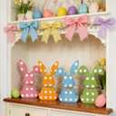 3 x 4 Pcs Pastel Wooden Easter Bunny Spring Table Decorations for Home - 6.3" Tall Colorful Cute Bunny Signs for Mantel Dining Room Tabletop Tiered Tray Decor