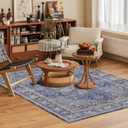 Washable Area Rug 6' x 9' Vintage Traditional Persian Mat - Foldable Distressed Non-Slip Machine Washable Carpet for Living Room Bedroom Kitchen Home Decor - Indigo and Gold