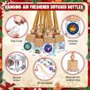 Meanplan 50 Pcs Christmas Car Diffuser Bottles Employee Appreciation Gift Bulk Hanging Air Freshener Empty Glass Perfume Oil Bottle with Xmas Stickers for Coworker Teacher Car Lover(Square, 10ml)