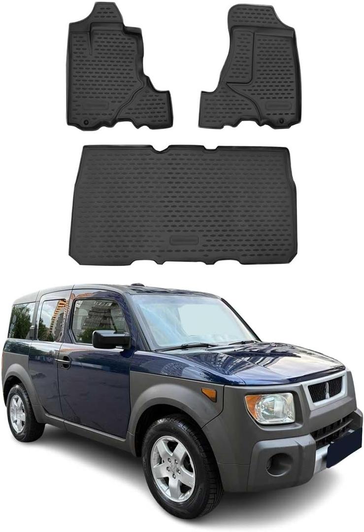 OMAC Floor Mats for Honda Element 2003-2008 Car Mats All Weather 3D Custom Fit Rubber Mat Waterproof Odorless TPE Floor Liners Laser Measured Non-Slip (Black)