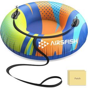 Snow Tube with Towable Leash, AirsFish Inflatable Snow Sled Heavy Duty Cover Wear-Resistant & Antifreeze Material Sledding Tubes for Winter Sports