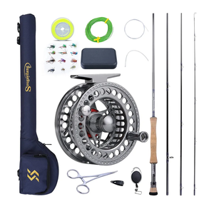 Sougayilang Fly Fishing Rod and Reel Combo, 4 Pieces Ultra Lightweight Portable Fly Rod and CNC Machined Aluminum Alloy Reel Complete Starter Package with Rod Bag