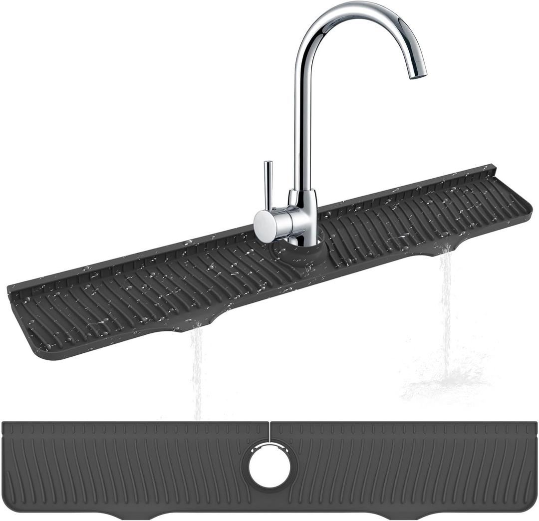 32"x 5.5" Sink Splash Guard Mat, Longer Silicone Faucet Splash Guard, Silicone Faucet Handle Drip Catcher Tray, Drip Protector Splash Countertop (Black)