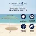 7 FT Caribbean Joe Beach Umbrella, Portable and Adjustable Tilt Sun Umbrella with UV Protection, Vented Canopy, Sand Screw Anchor