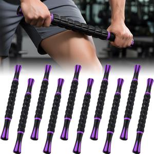 Soulchen 10 PCS Muscle Roller Stick Set - Body Massage Stick Reduce Muscle Soreness Tightness Leg Cramps for Athletes Physical Therapy and Recovery, Purple
