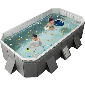 Buric Foldable Pool Non-Inflatable Swimming Pool for Family Adults Hard Plastic Shell Collapsible Rectangle Swimming Pool for Outside Backyard Portable Pet Dog Pool (118.11 in)