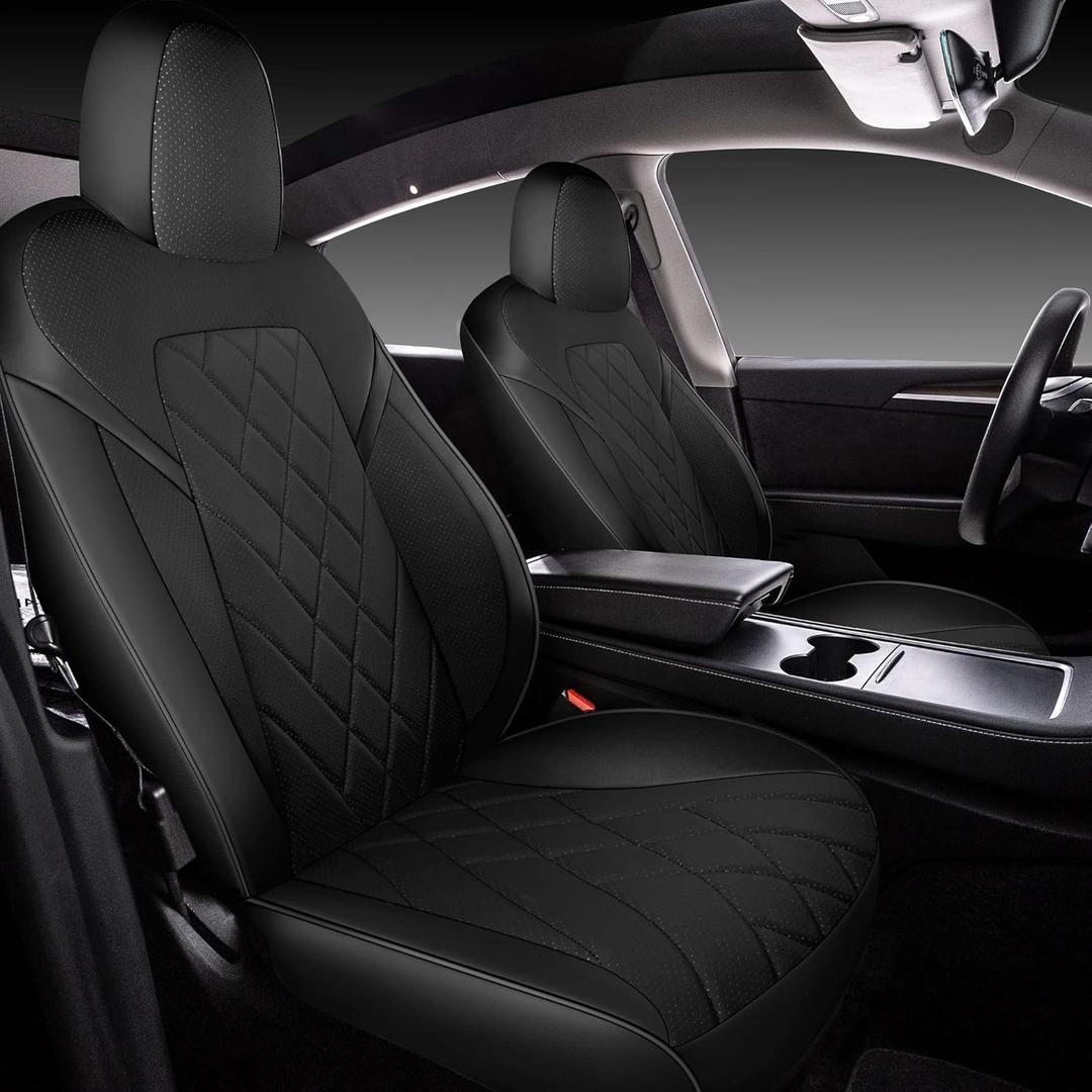 Tapha Faux Leather Seat Cover Set for Tesla Model Y 2020-2022, Breathable and Water-Resistant, Include Seat Covers for Front and Rear Seats (Black)