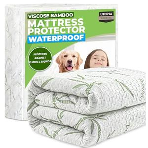 Utopia Bedding Waterproof Mattress Protector King Size Bed, Premium 200 GSM Bamboo Viscose Cooling Mattress Cover, Soft and Breathable, Fitted Style with 17 Inches Deep Stretchable Pockets (White)