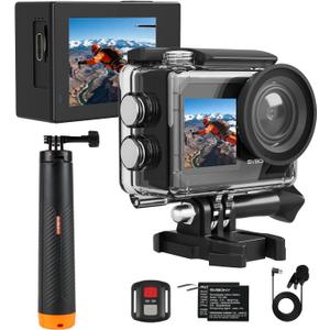 SVBONY SVGo2 4K30FPS Underwater Camera, EIS 2.0 Dual Touch-Screen Waterproof Camera Underwater, 50MP 5X Zoom, Remote Action Camera with Floating Selfie Stick, 2 Batteries for Snorkeling, Travel Vlog