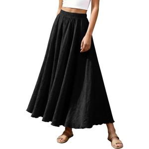 Ezcosplay Women Bohemian Beach A-Line Dress Double Layer Elastic Waist Long Maxi Skirt (Black)