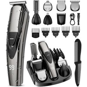 SHPAVVER Beard Trimmer for Men: Professional Barber Hair Clippers - 12-in-1 Cordless Grooming Kit - Waterproof Electric Razor with Turbo Speed & Precision Blades (Dark Black)