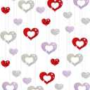  Valentine's Day Decorations Glitter Heart Swirls Hanging Decorations Foil Red Pink Silver Hearts Swirls Ornaments for Tree Ceiling Bridal Shower,Wedding,Engagement, 15pcs