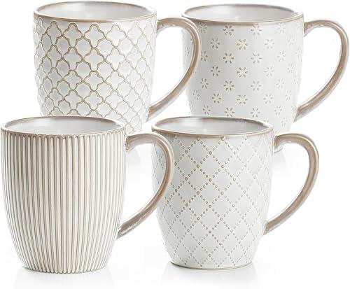 getstar Ceramic Coffee Mugs 12oz Set of 4, Pottery Coffee Tea Cup Set for Kitchen with Texture Patterns for Coffee, Tea, Hot Cocoa, Milk, Microwave and Dishwasher Safe