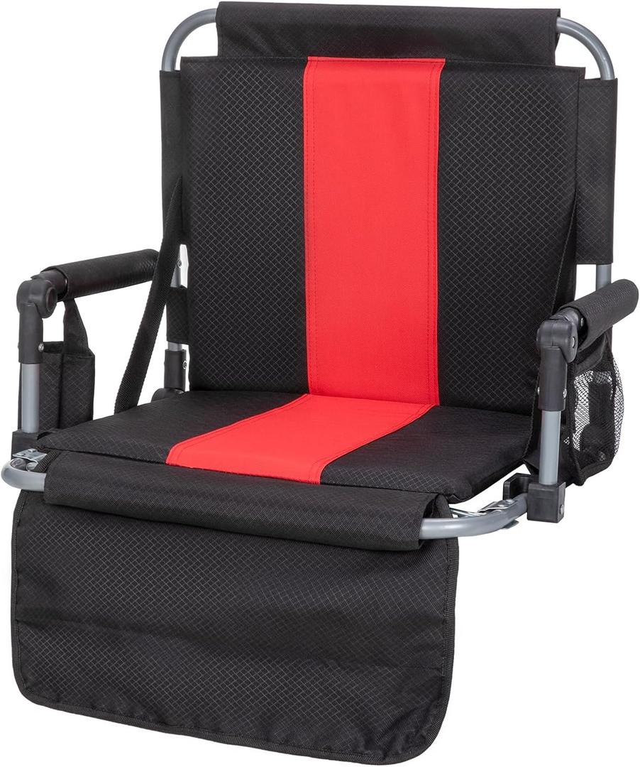 LET'S CAMP Folding Stadium Seat Bleacher Chair with Cup Holder, Mesh Bag and Hide Hooks, Portable Stadium Chair with Back and Cushion, Medium