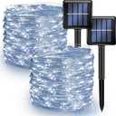Dazzle Bright 2 Pack Solar String Lights Outdoor, Total 80FT 240LED Solar Powered Waterproof Fairy Lights 8 Modes, Copper Wire Lights for Christmas Patio Party Tree Yard Decoration (White)