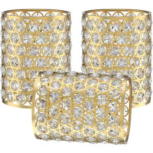 3 Pack Polyhedral Crystal Metal Pendant Ceiling Chandelier Wall Sconce Lamp Replacement Covers Shade Fixture Gold Finish,1.66" Fitter Size,5.6" high*4.4" Diameter