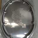 4-Pack 15.7" x 11.8" Silver Serving Trays for Party Set - Oval Floral Engraved Serving Platters, Wedding Birthday Mirror Tray for Easter, Food, Appetizer, Charcuterie, Cookies, Desserts