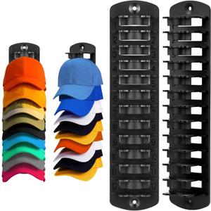 Dntorx Hat Organizer for Baseball Caps, 2 Pack Hat Rack for Wall Hold up to 20 Hats Adhesive Hat Hooks Stand Hat Hanger Organizer Storage Holder Display for Door Closet Bedroom